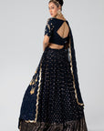 Dark Navy Blue Embroidered Skirt Set