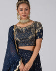Dark Navy Blue Embroidered Skirt Set