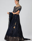 Dark Navy Blue Embroidered Skirt Set