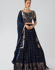 Dark Navy Blue Embroidered Skirt Set