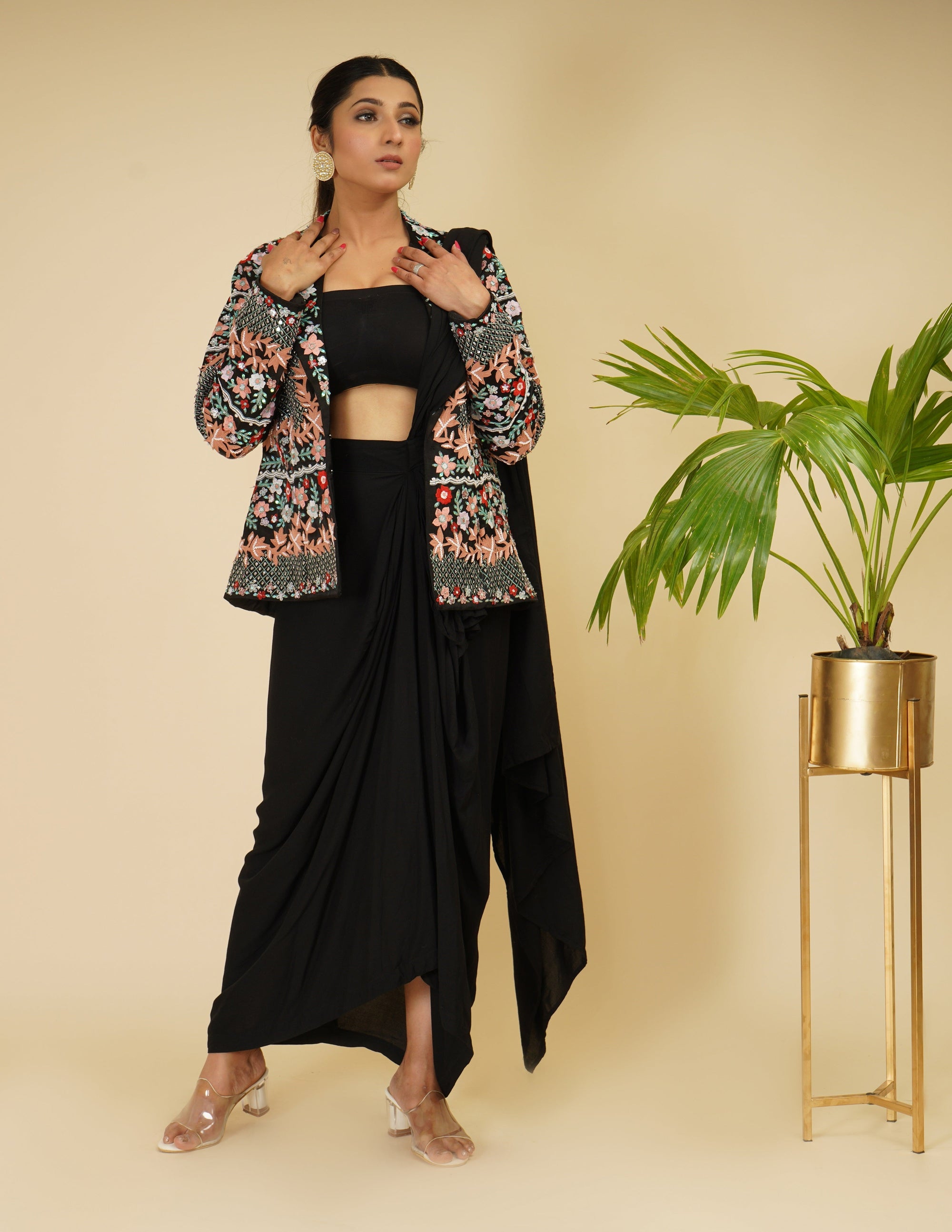 Drape Saree with Blazer and Bustier