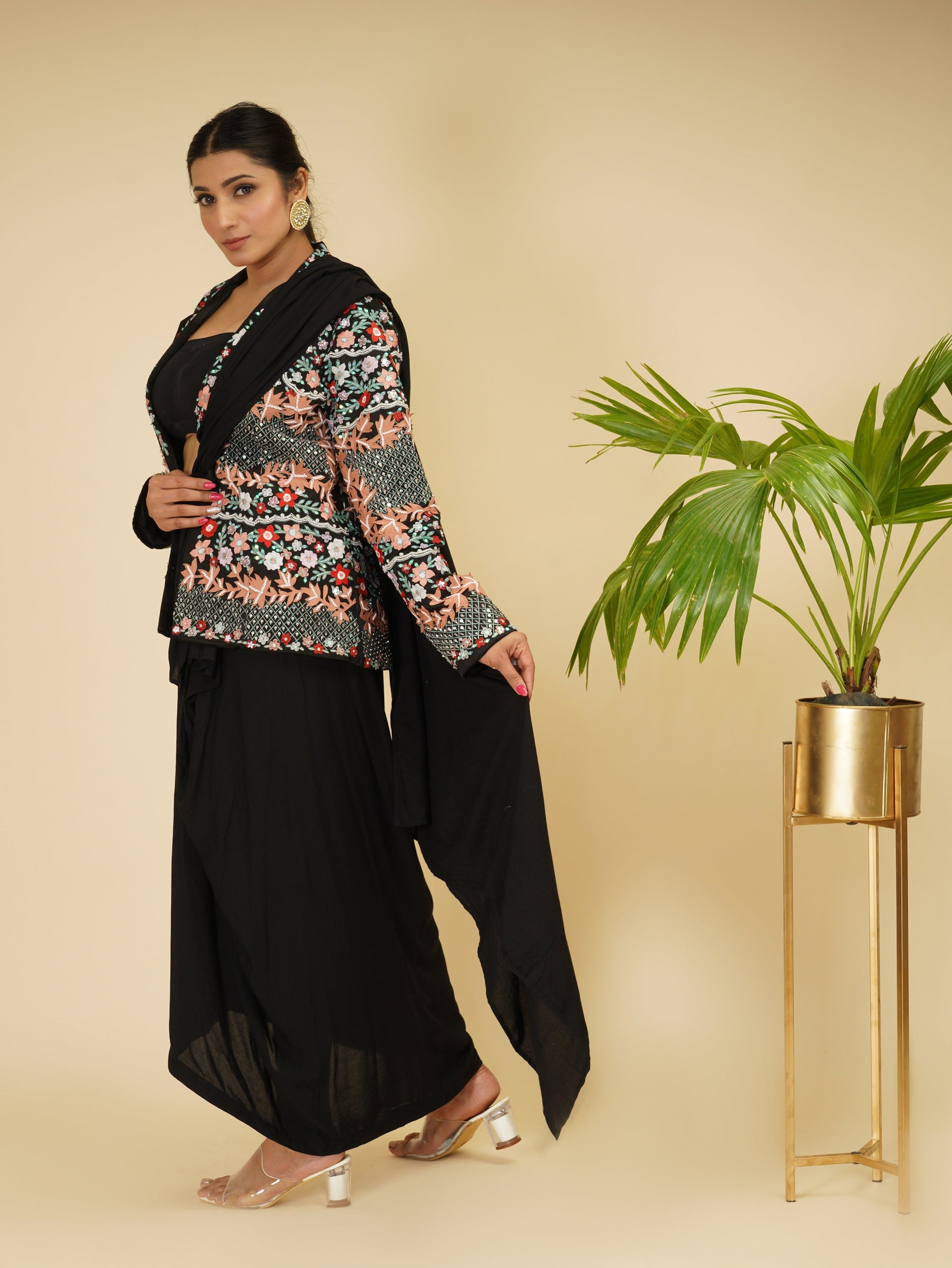 Drape Saree with Blazer and Bustier