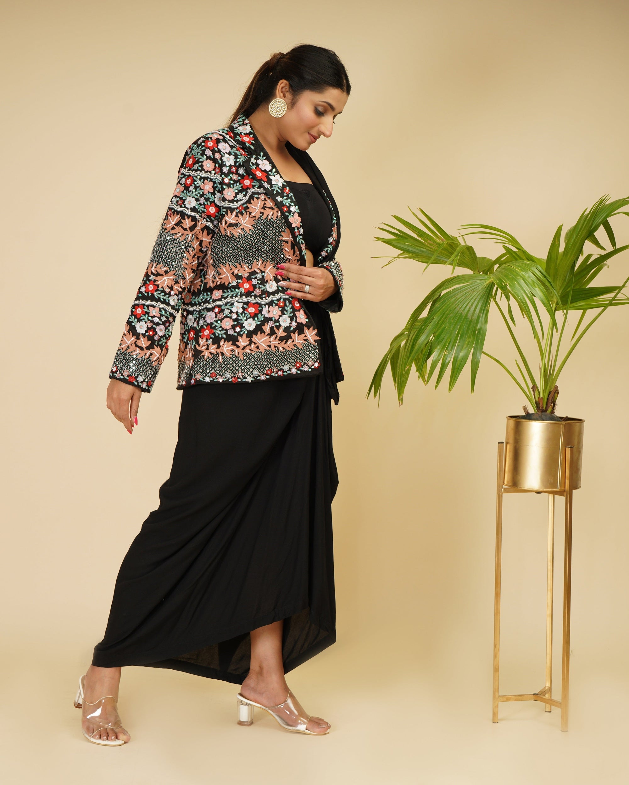 Drape Saree with Blazer and Bustier