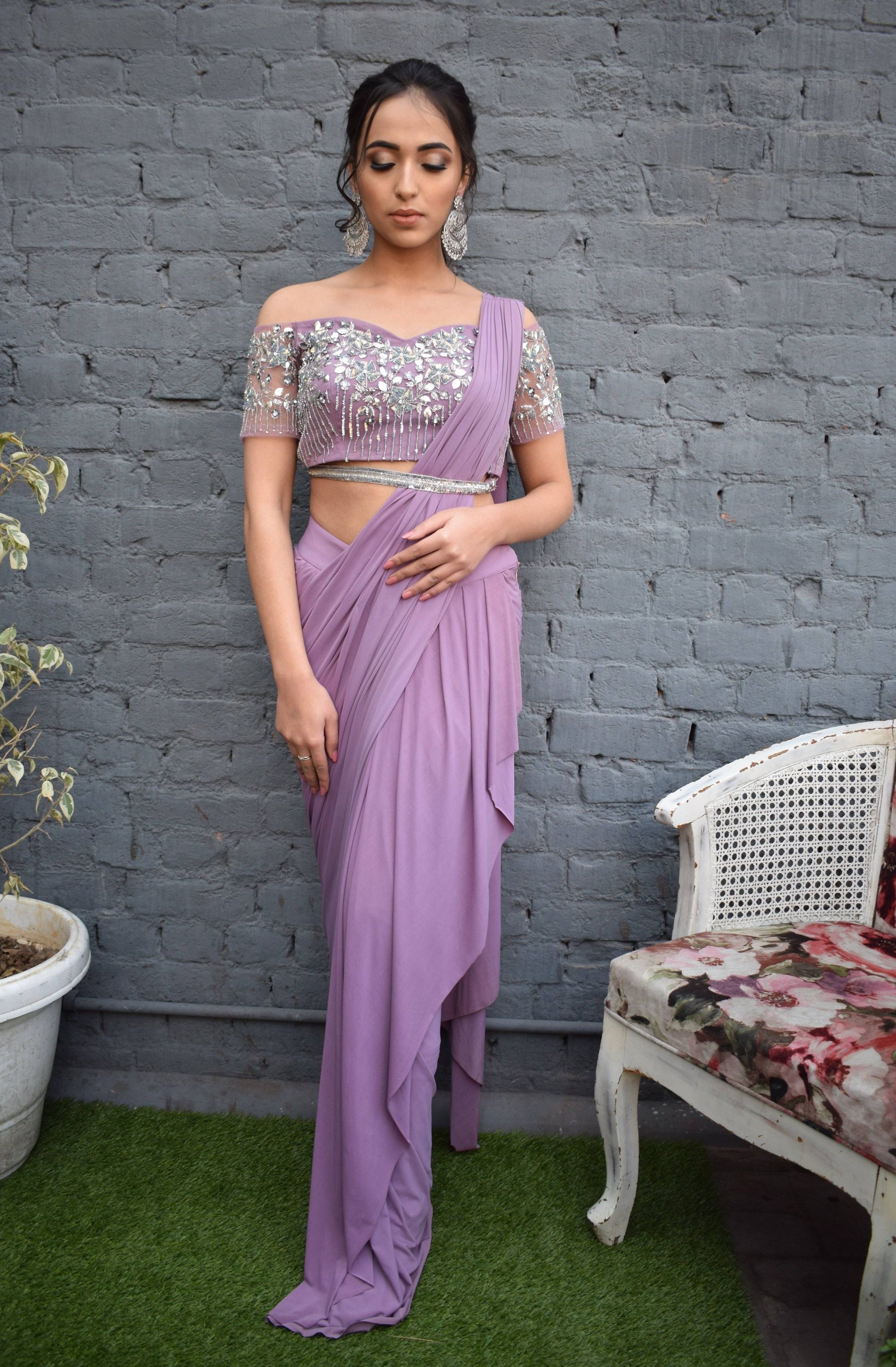Dream Lilac Drape Saree - traditional indian clothing female