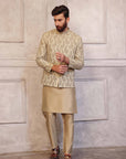 Dull Gold Prince Coat with Matching Raw Silk Suit