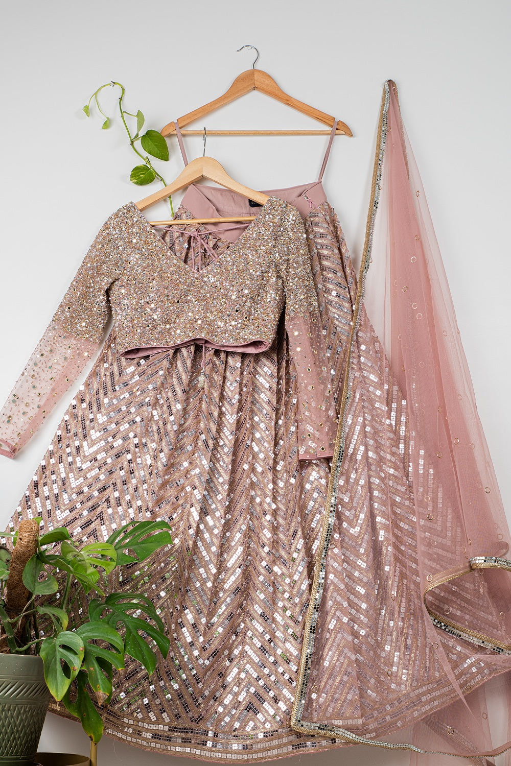 Dusky Rose Gold Sequin Lehenga Set
