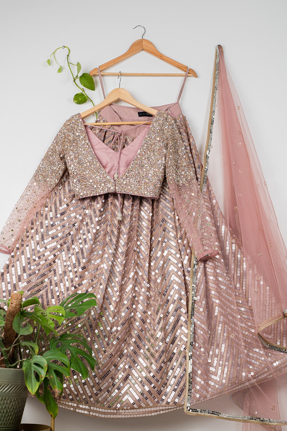 Dusky Rose Gold Sequin Lehenga Set