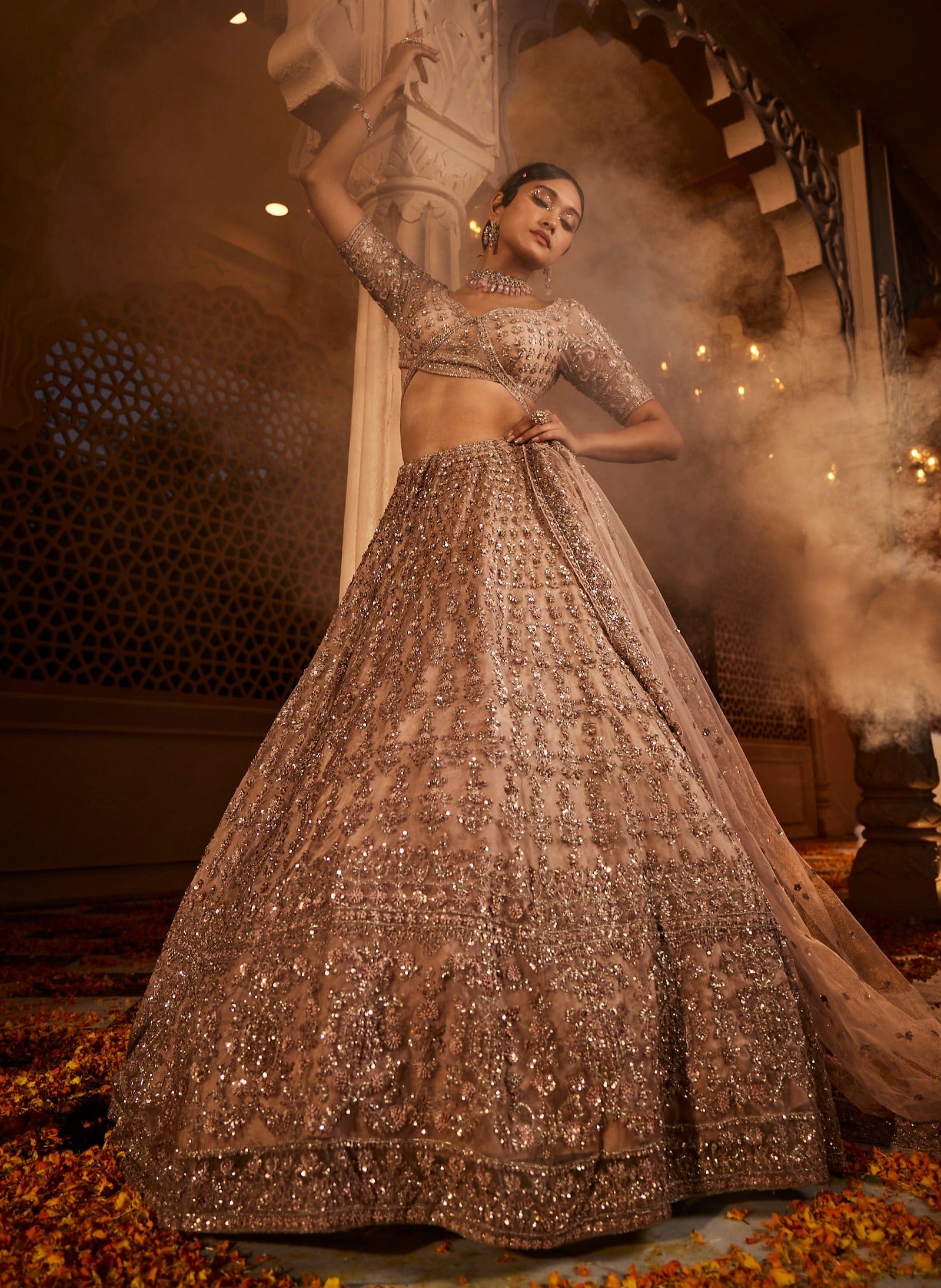 Dust Peach Organza Lehenga