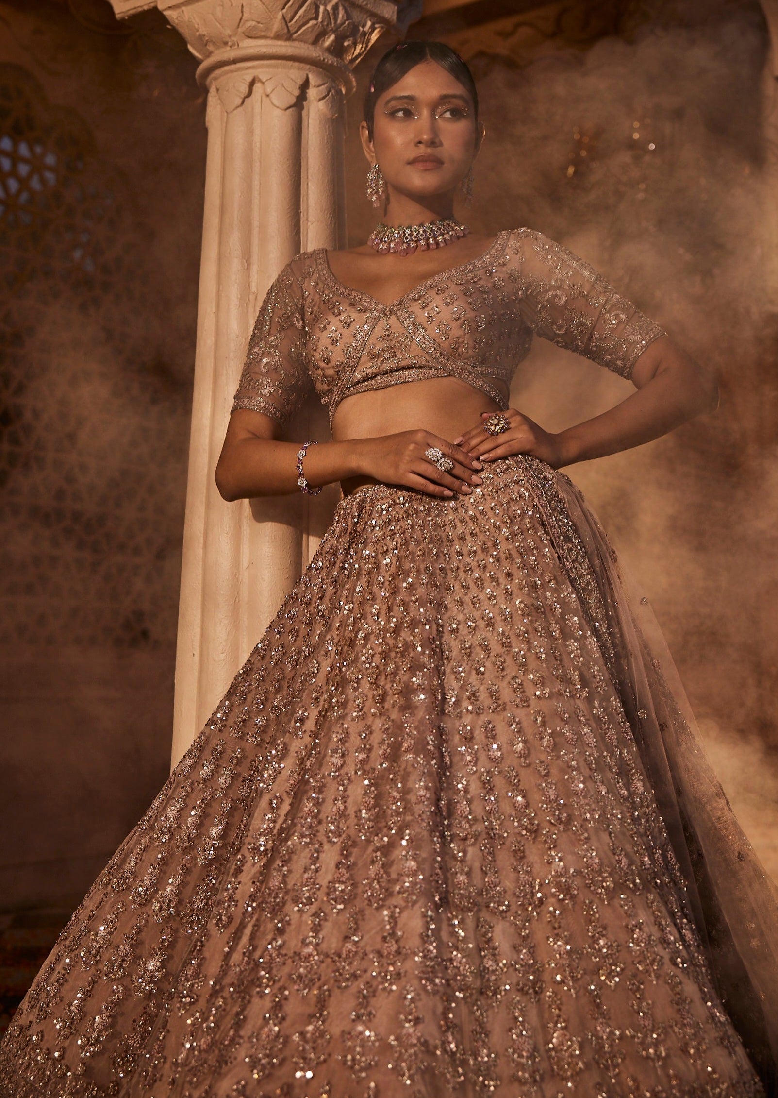 Dust Peach Organza Lehenga