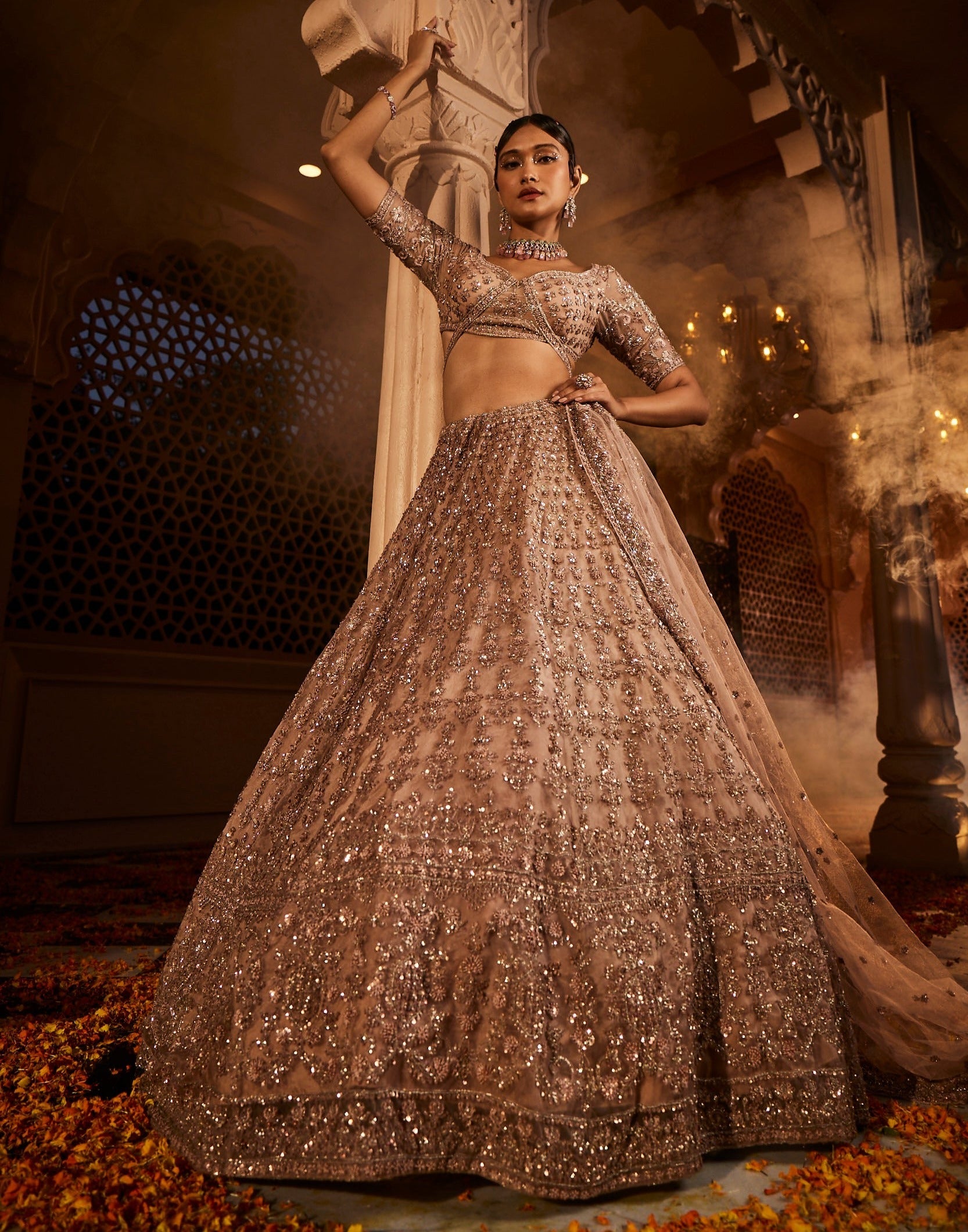 Dust Peach Organza Lehenga