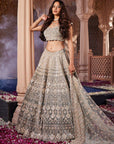 Dusty Firoza Velvet Embroidered Lehenga - lehenga