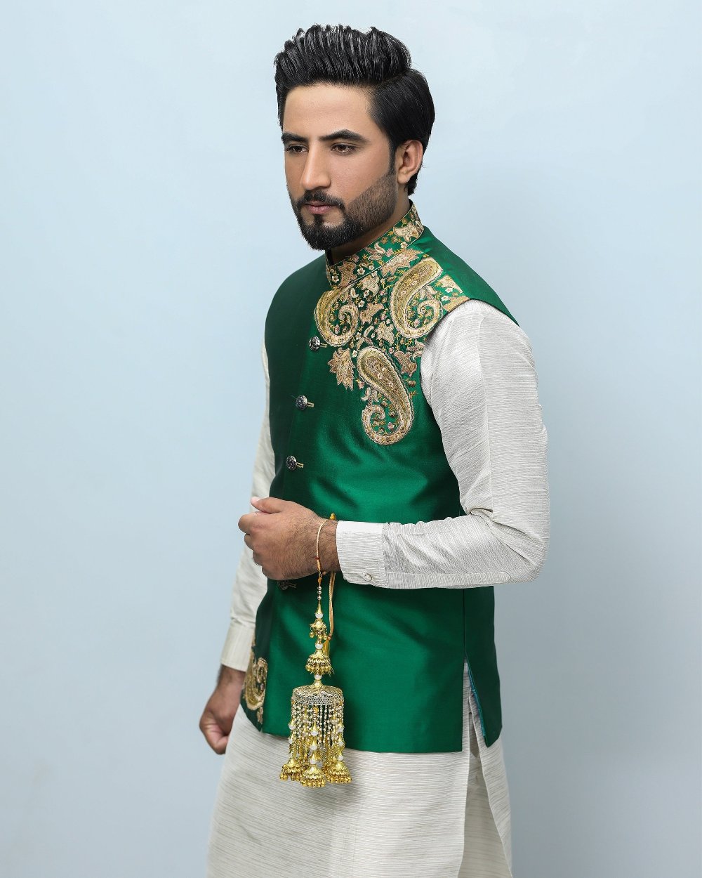 Embroidered Mehndi Waistcoat