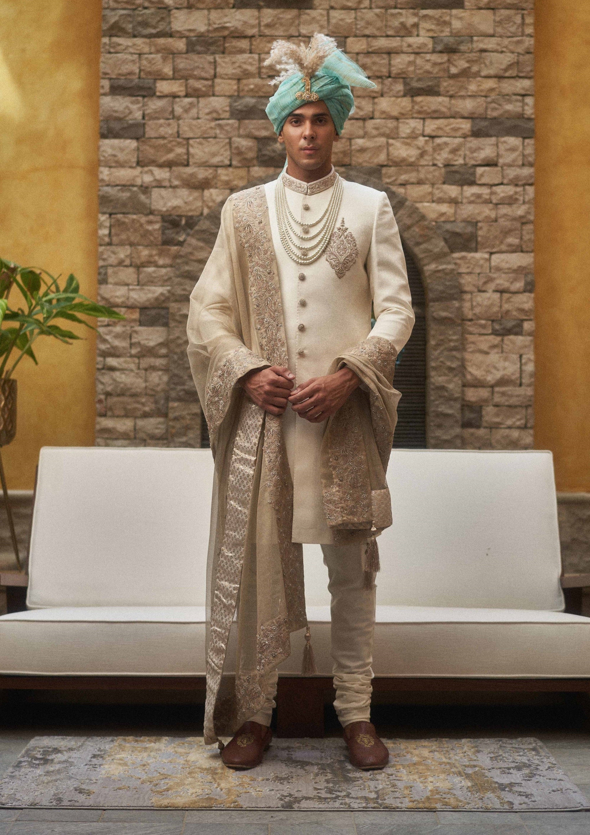 Embroidered Sherwani with Collar and Sleeve Handwork