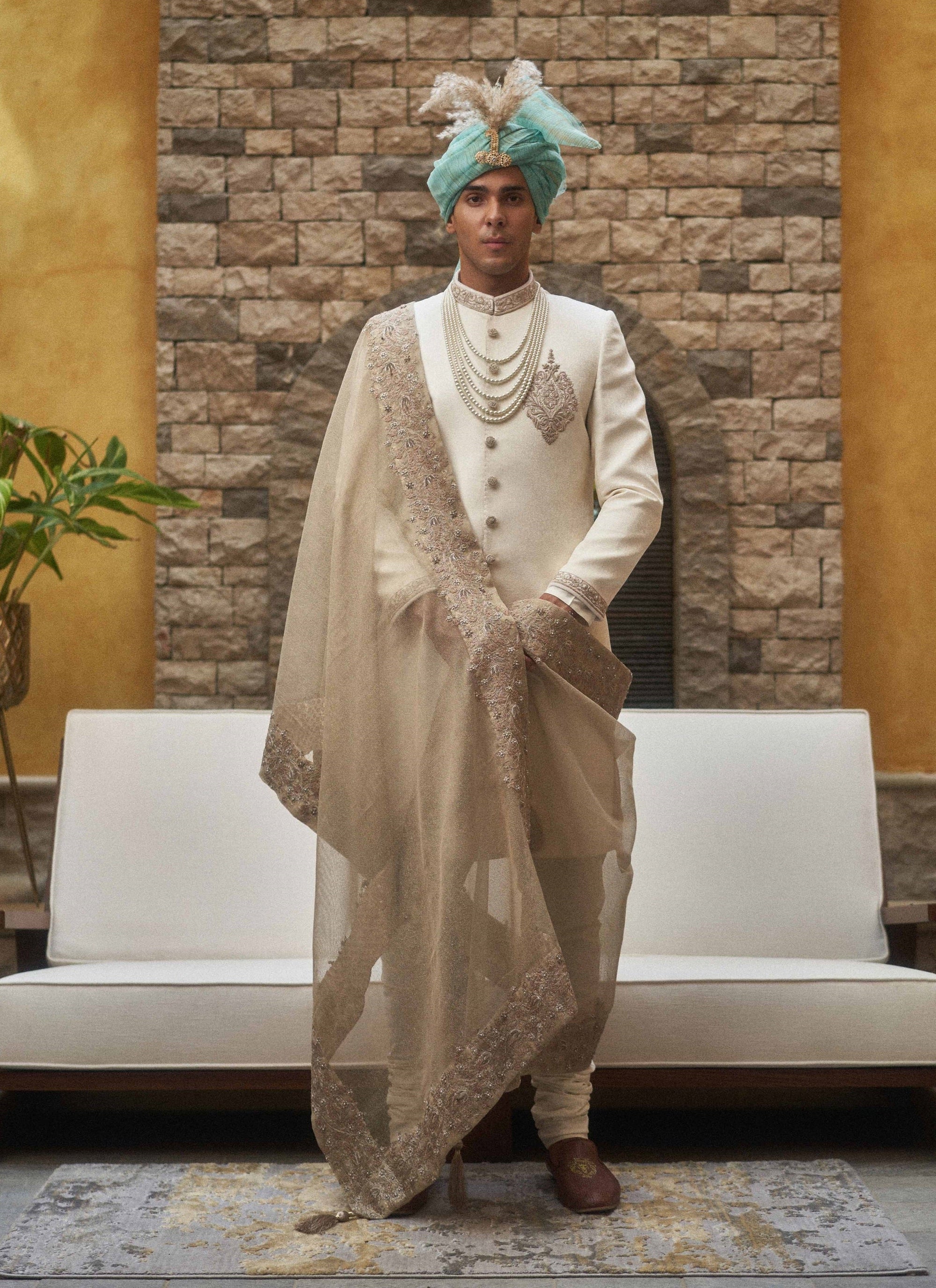 Embroidered Sherwani with Collar and Sleeve Handwork