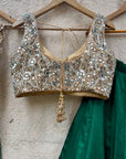 Emerald Green and Nude Mirror Work Lehenga Set