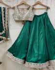 Emerald Green and Nude Mirror Work Lehenga Set