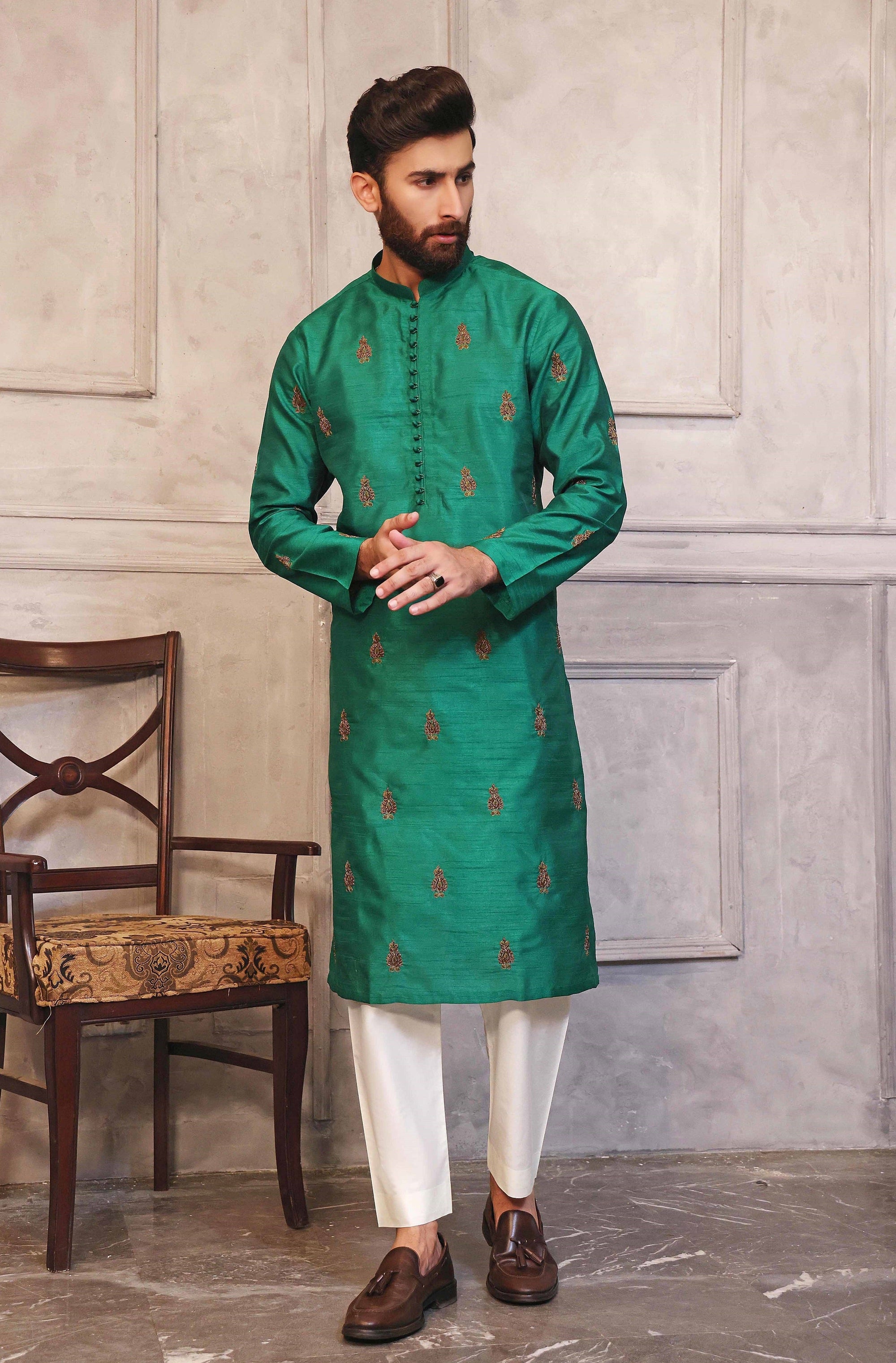 green kurta for men , indian attire for men