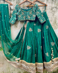 Emerald Green Raw Silk Lehenga Set