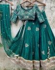 Emerald Green Raw Silk Lehenga Set