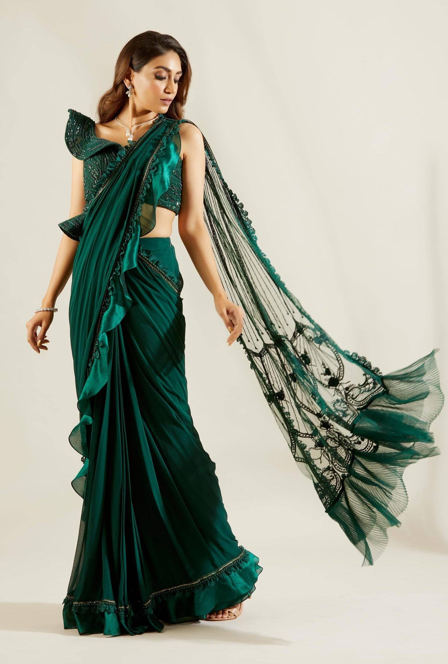 Emerald Green Saree - dark green saree Australia
