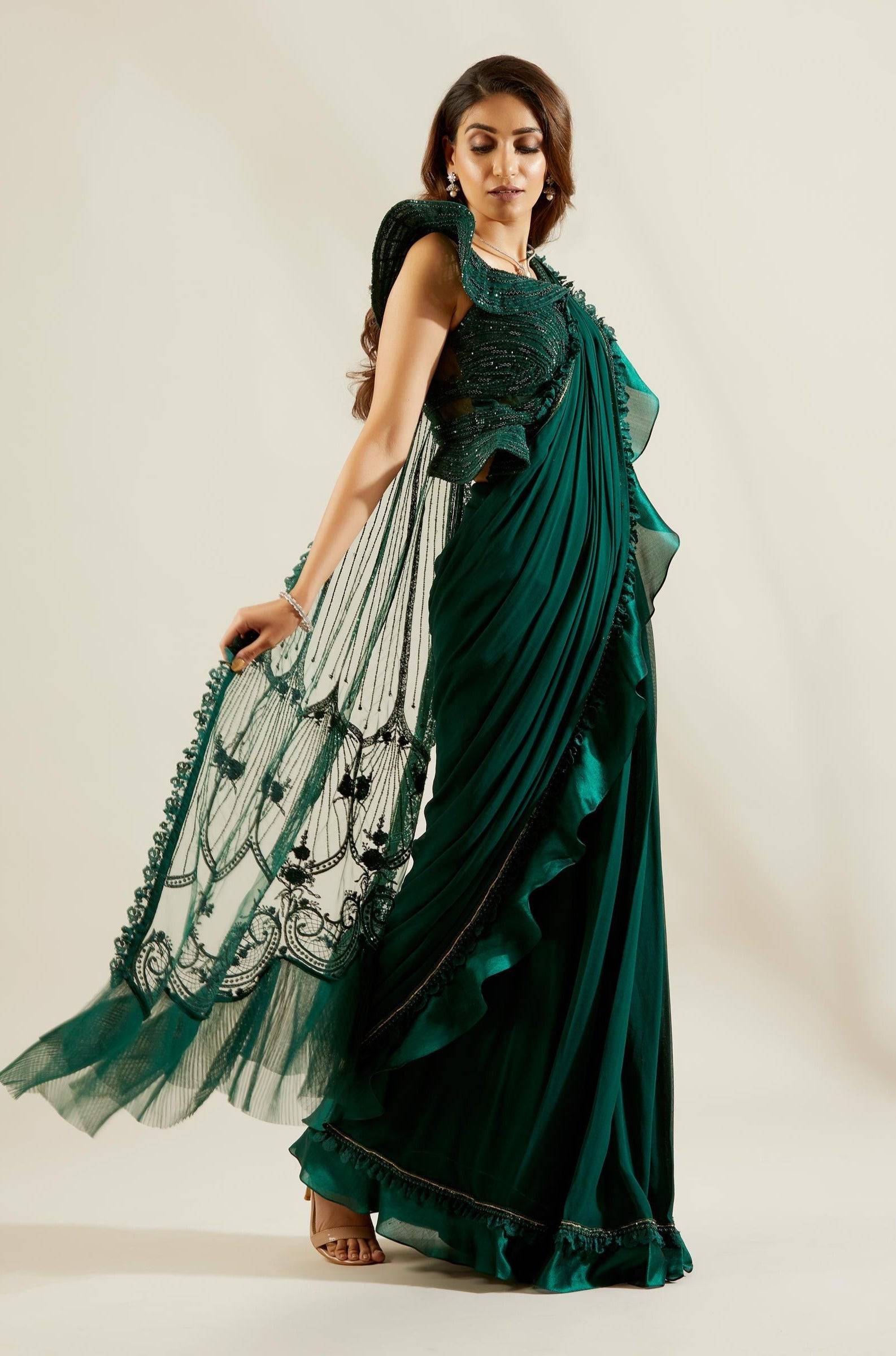Emerald Green Saree - dark green saree Australia