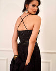 EVAA Black Corset and Gathered Lehenga - black lehenga blouse