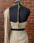 Beige Pre-Stitched Saree with Mirror Blouse