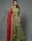 Fern Green and Imperial Red Sharara Set