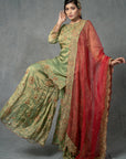Fern Green and Imperial Red Sharara Set