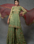 Fern Green and Imperial Red Sharara Set