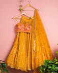 Fire Yellow Abla Lehenga Set with Floral Blouse