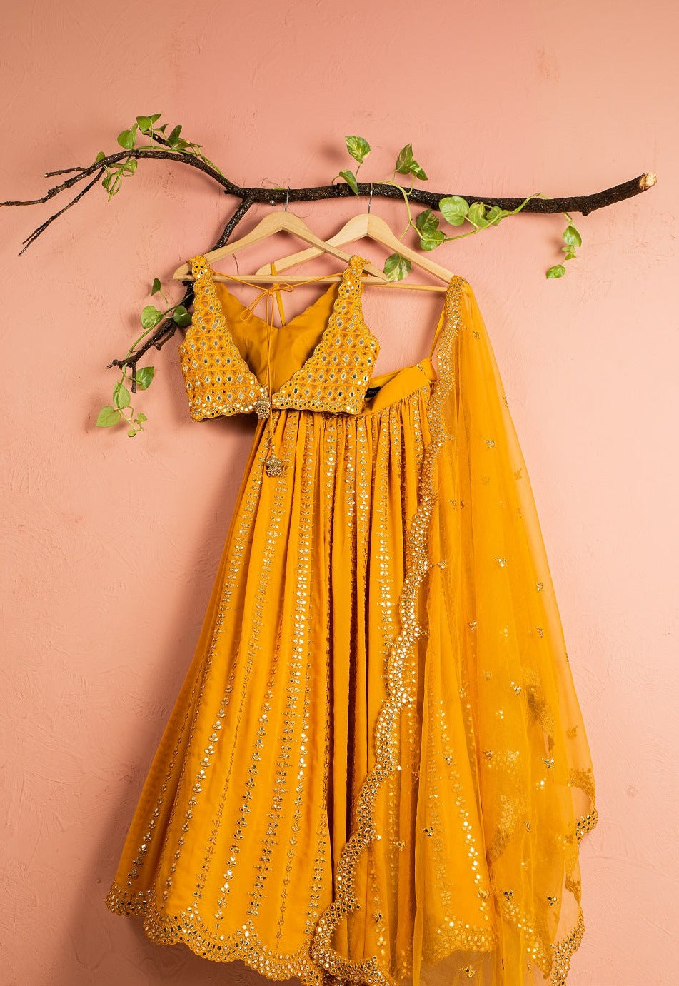 Fire Yellow Abla Lehenga Set with Mirror Blouse