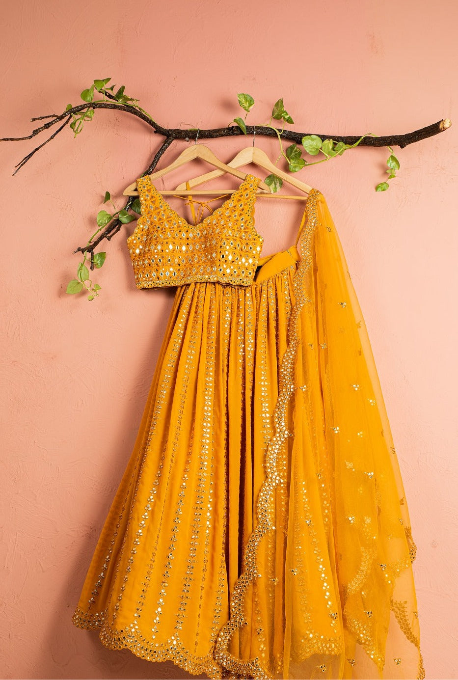 Fire Yellow Abla Lehenga Set with Mirror Blouse