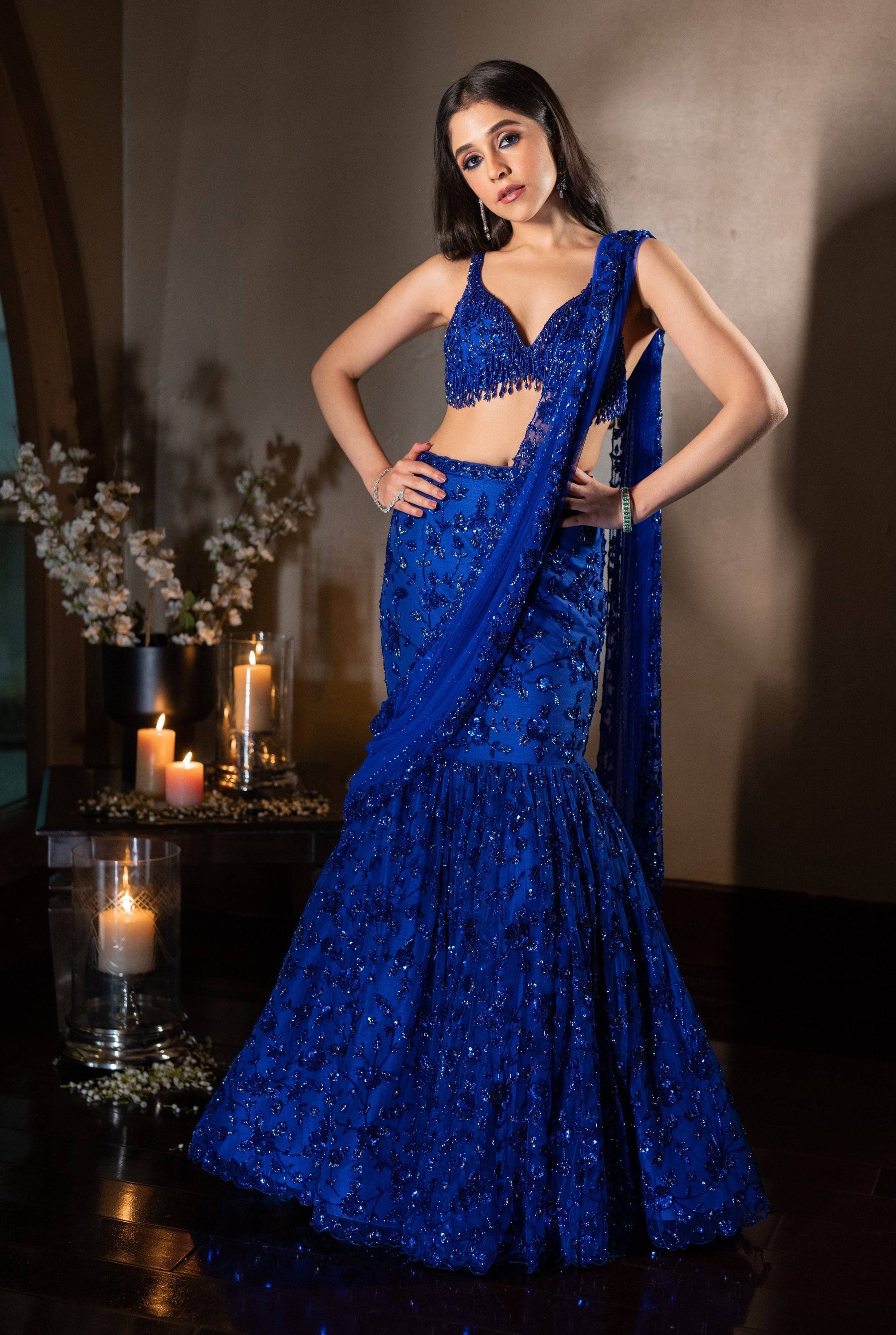 Firefly Blue Lehenga - indian attire dress
