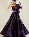 Flap Leaf Blouse with Pin Tuck Skirt
