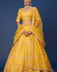 Floral Boxes Mustard Lehenga