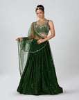 Forest Green Georgette and Net Lehenga Set