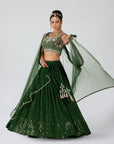 Forest Green Georgette and Net Lehenga Set