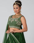 Forest Green Georgette and Net Lehenga Set