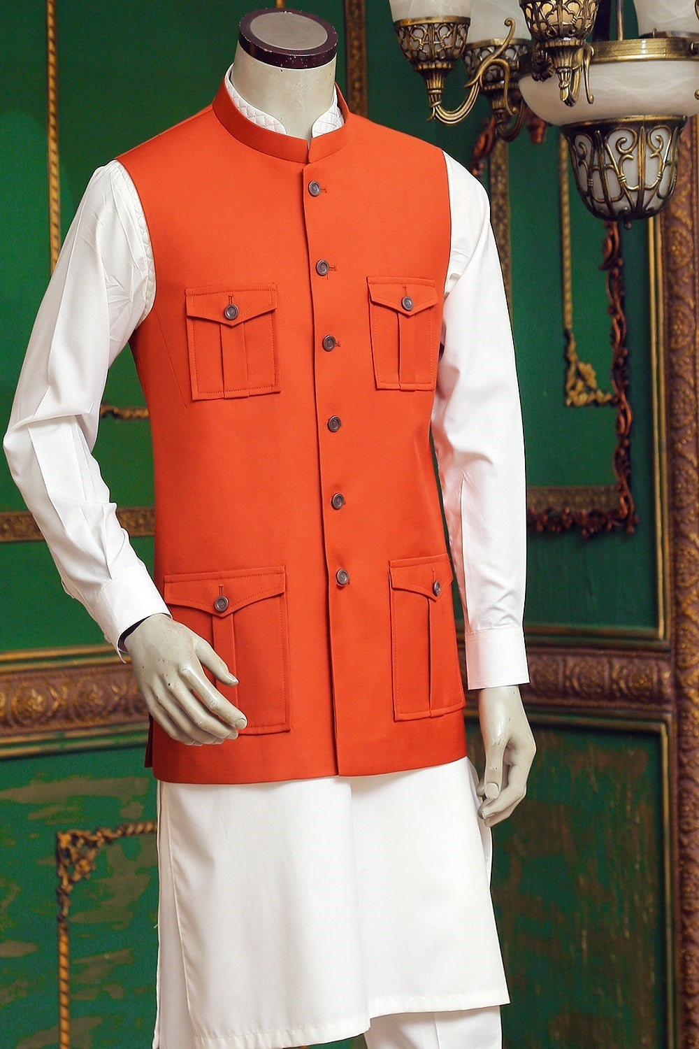 Four-Pocket Waistcoat with Tropical Suiting Fabric