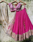 Fuchsia and Nude Lehenga Set