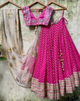Fuchsia and Nude Lehenga Set