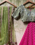 Fuchsia and Olive Lehenga Set