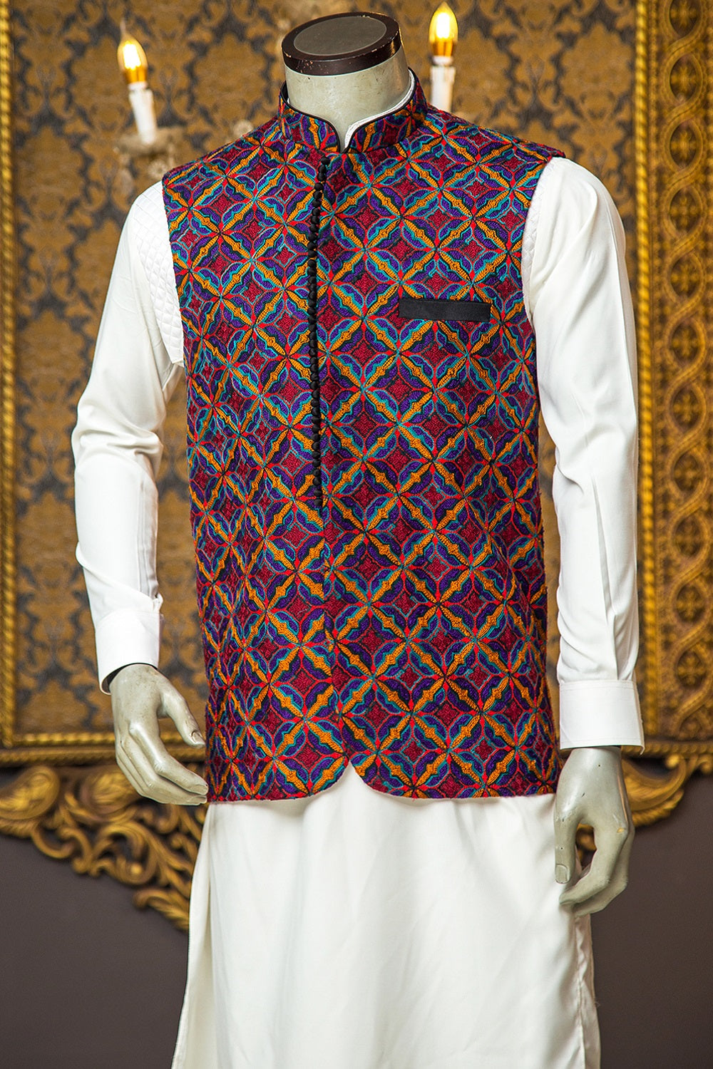 Fully Colorful Embroidered Waistcoat
