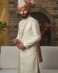 Fully Embroidered Off White Sherwani