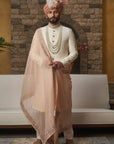 Fully Embroidered Off White Sherwani