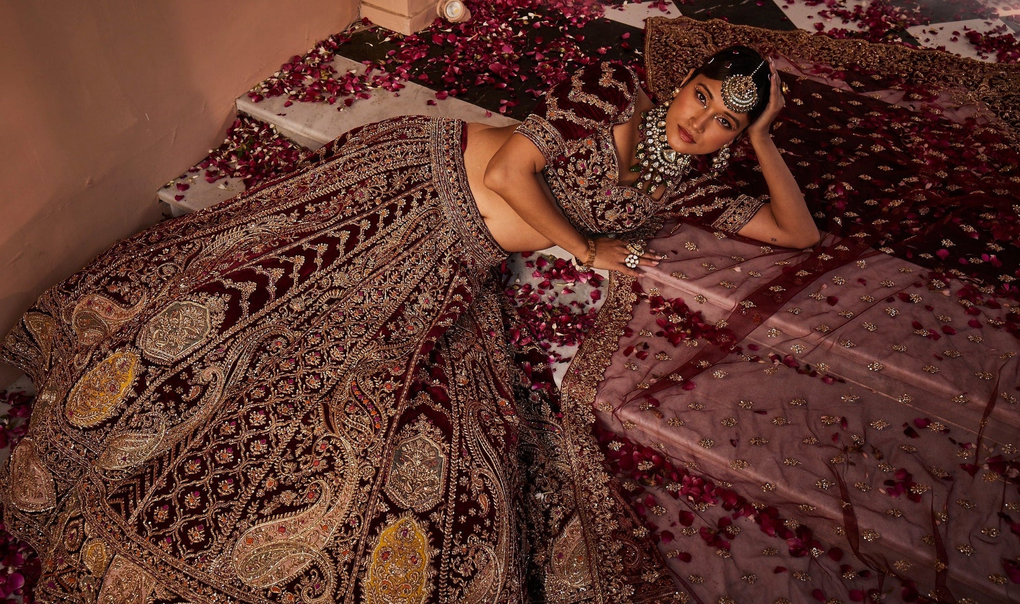 GAUHAR Red Embroidered Lehenga