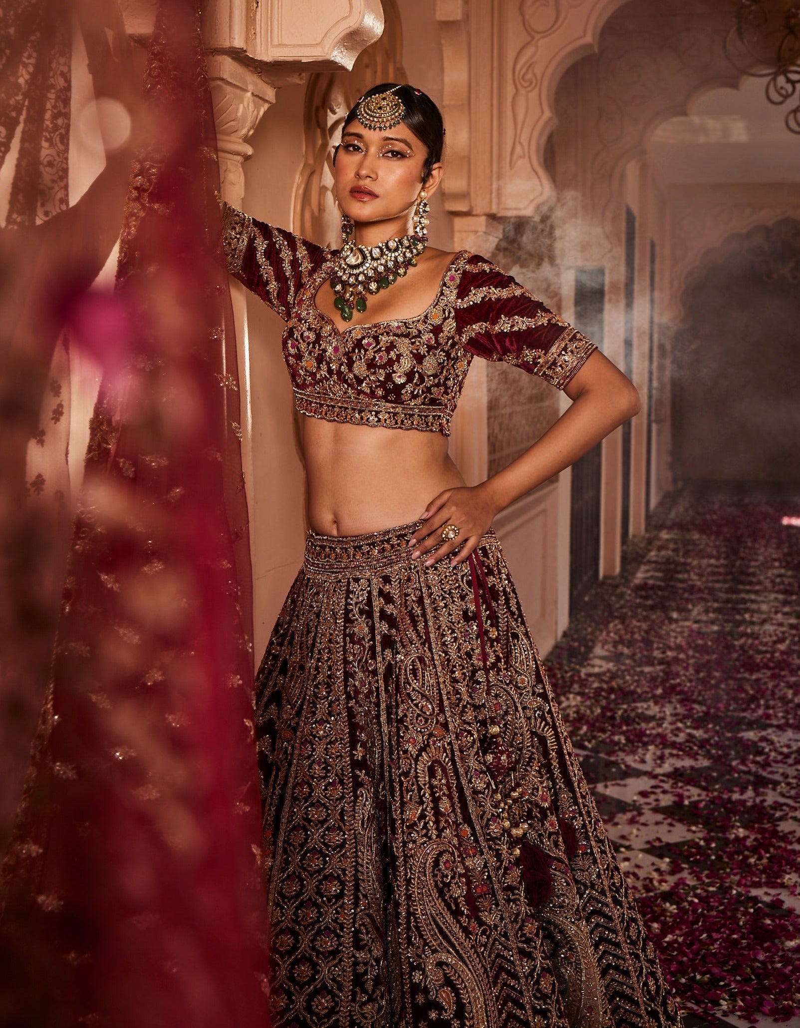 GAUHAR Red Embroidered Lehenga