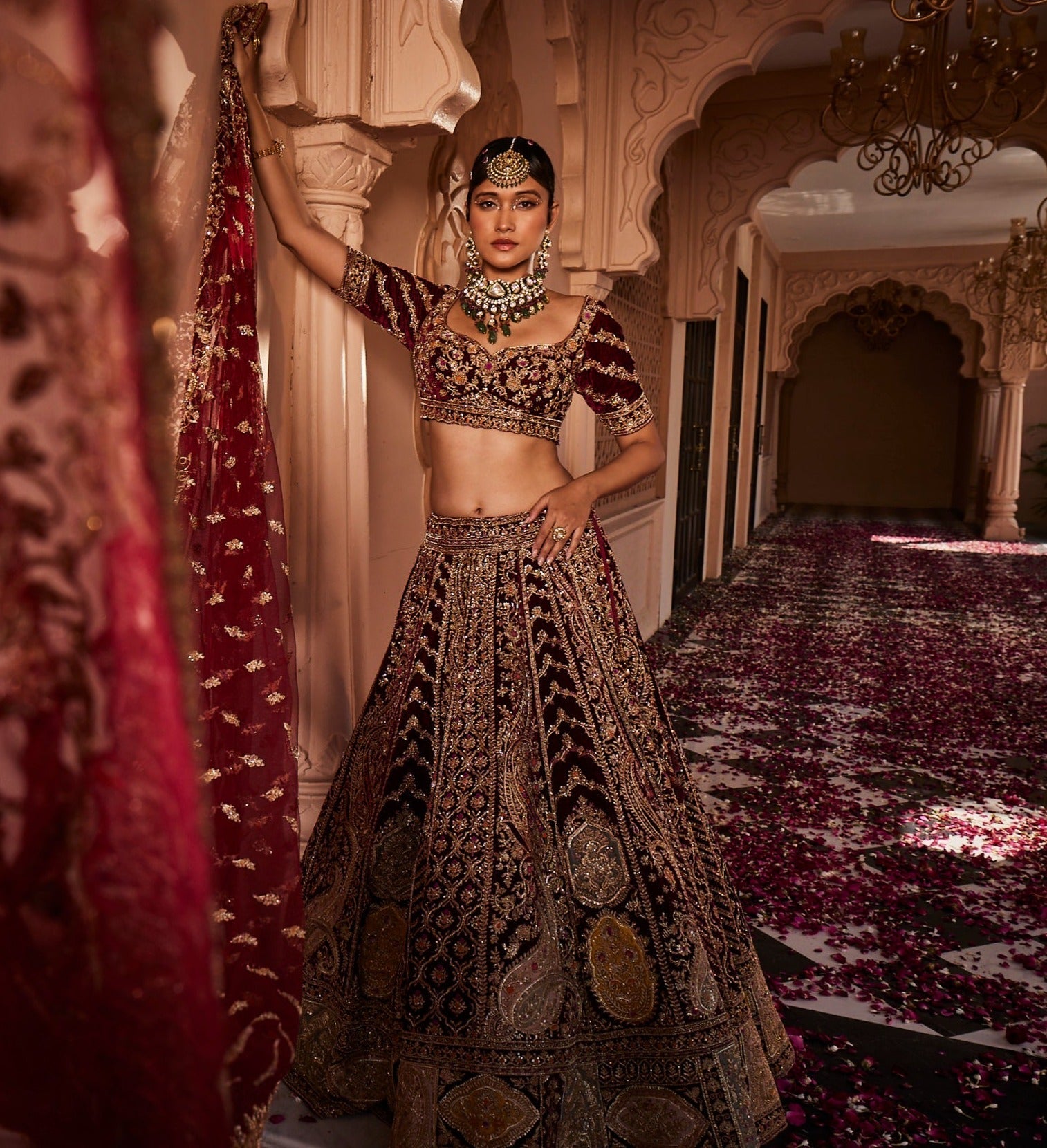 GAUHAR Red Embroidered Lehenga