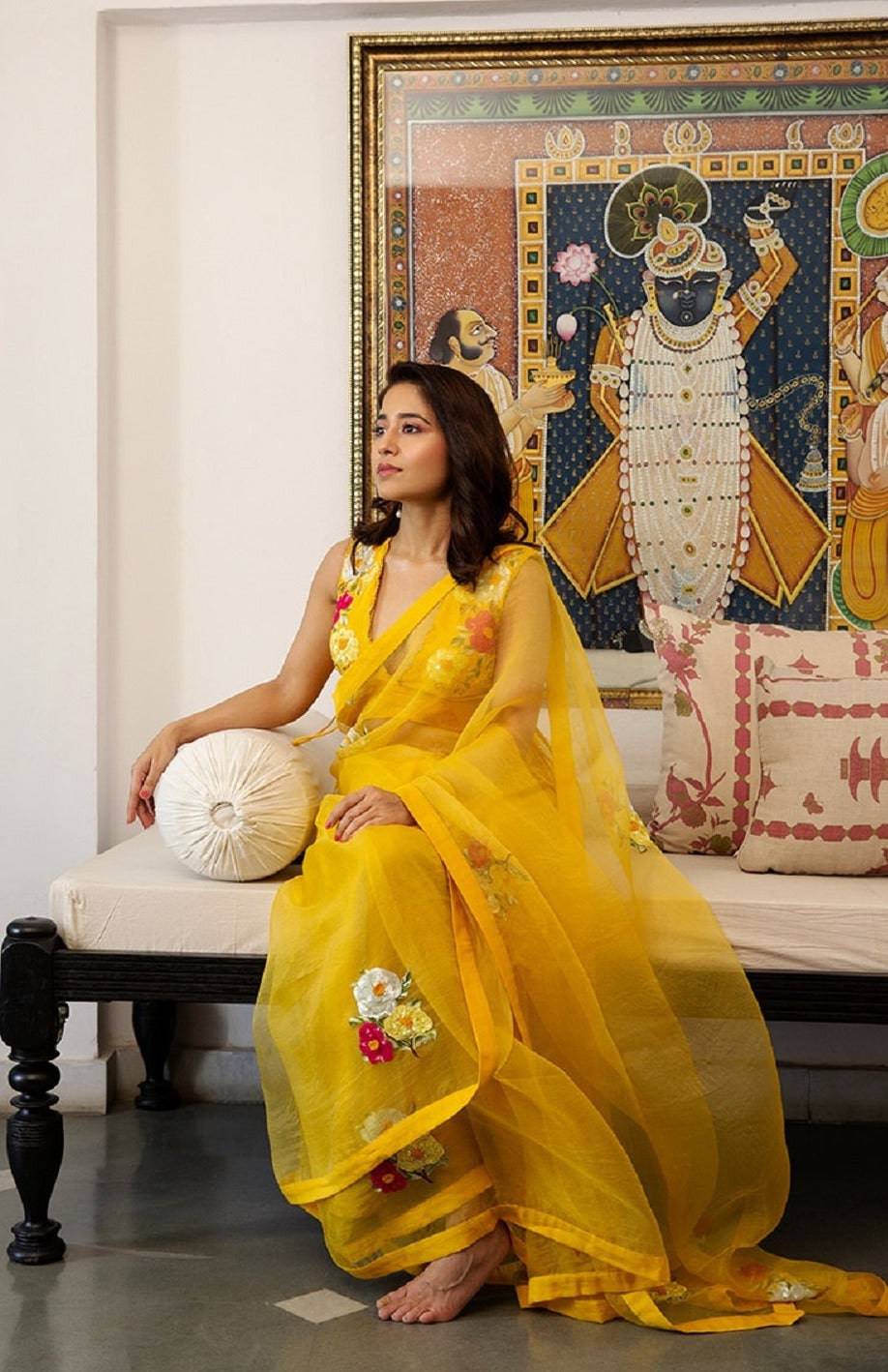 Genda Silk Organza Saree - yellow color saree USA